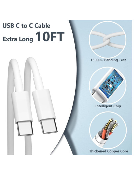Cargador Rápido 20W USB C a C 10FT 2Pack para iPhone 16 15