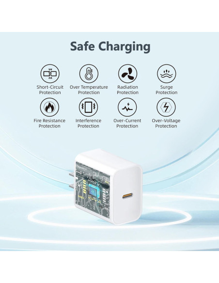 Cargador Rápido 20W USB C a C 10FT 2Pack para iPhone 16 15