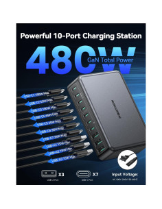 Cargador USB C Rocoren 480W Estación de Carga 10 Puertos 2