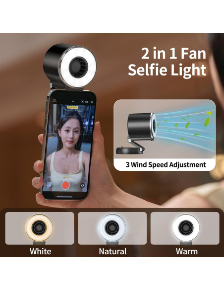 Luz de Selfie Magnética Portátil yAyusi LLD-F105 con Ventilador