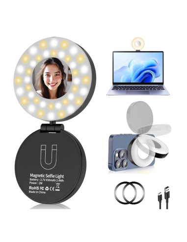 Luz de Selfie Magnética IUDSMKO con Espejo y LED Ajustable