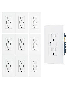 Paquete de 10 Enchufes USB BRILLTECH 4.8A Tipo C y A Blanco