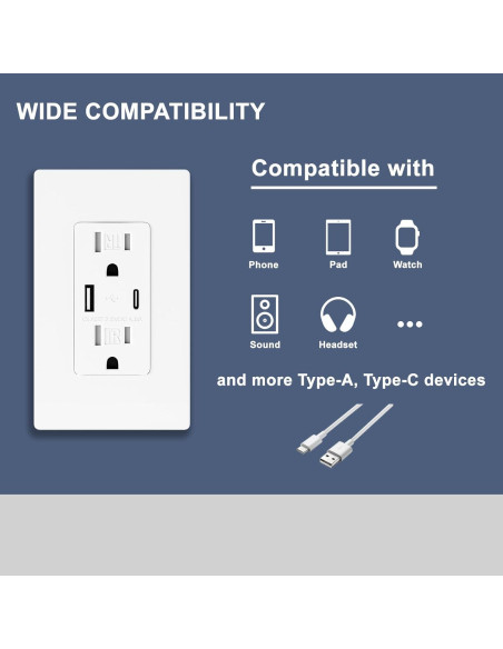 Paquete de 10 Enchufes USB BRILLTECH 4.8A Tipo C y A Blanco