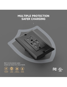 Enchufe USB C 15A Alastech con 3 Puertos 30W Negro 2