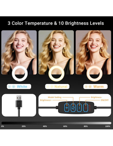 Anillo de Luz LED 10'' Wowcati con Soporte Magnético para Teléfono