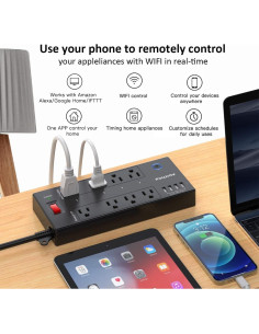 Protector de Sobretensión WiFi POWSAV 8 Salidas con USB 2