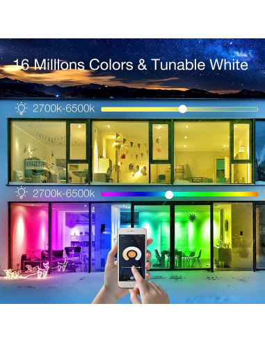 Bombillas Inteligentes Phopollo A19 E26 9W Multicolor WiFi 12 Pzas