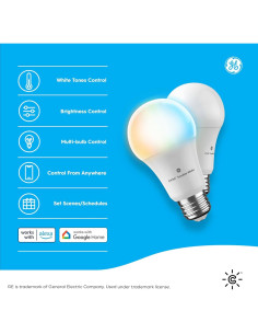 Bombillas LED inteligentes GE Cync A19, 2 Paquete, Bluetooth/Wi-Fi 2