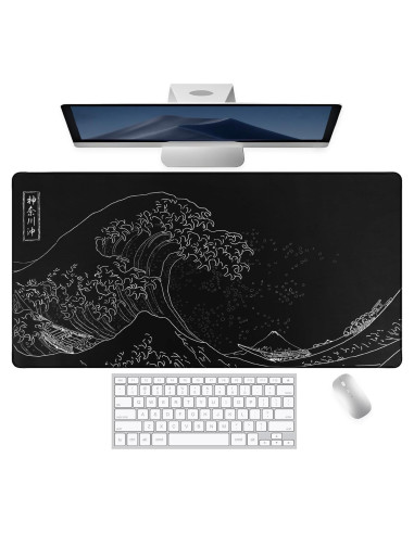 Alfombrilla de Ratón Grande KMLVILE Ola Negra 80x40 cm Antideslizante