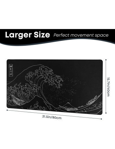 Alfombrilla de Ratón Grande KMLVILE Ola Negra 80x40 cm Antideslizante