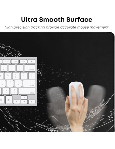 Alfombrilla de Ratón Grande KMLVILE Ola Negra 80x40 cm Antideslizante