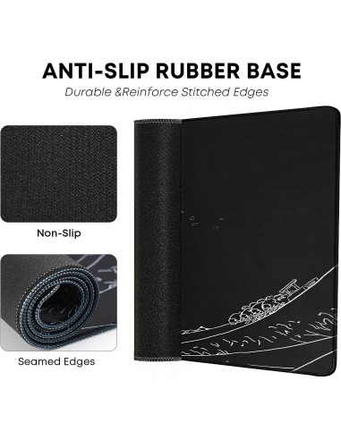 Alfombrilla de Ratón Grande KMLVILE Ola Negra 80x40 cm Antideslizante