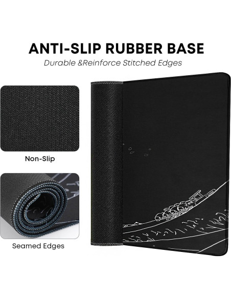 Alfombrilla de Ratón Grande KMLVILE Ola Negra 80x40 cm Antideslizante