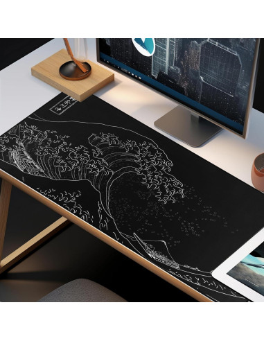 Alfombrilla de Ratón Grande KMLVILE Ola Negra 80x40 cm Antideslizante