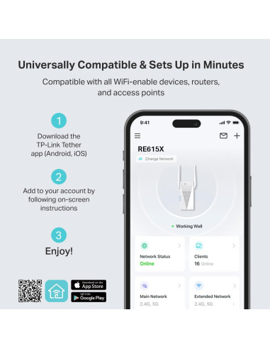 Extensor de Rango WiFi 6 TP-Link RE615X AX1800 Doble Banda