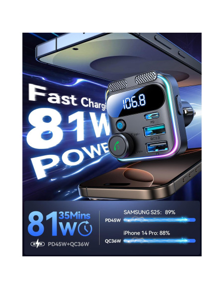 Adaptador Bluetooth 5.4 JOYROOM JR-CCB01 Cargador de Coche 81W