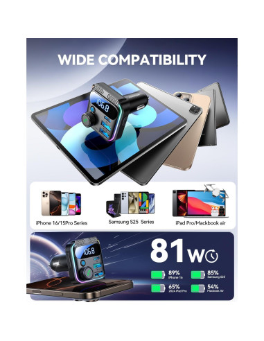 Adaptador Bluetooth 5.4 JOYROOM JR-CCB01 Cargador de Coche 81W