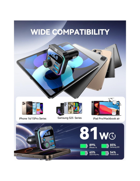 Adaptador Bluetooth 5.4 JOYROOM JR-CCB01 Cargador de Coche 81W