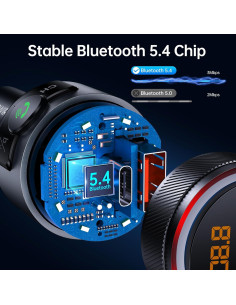 Transmisor FM Bluetooth 5.4 Syncwire para coche 38W Carga Rápida 2