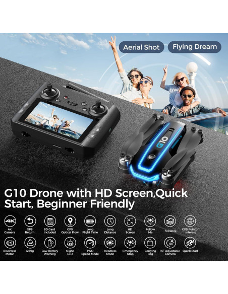 Dron GPS UFLYTOO G10 con cámara 4K y pantalla HD