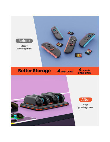 Base de Carga GEEKERA para Nintendo Switch 2 - 4 Joycons, RGB
