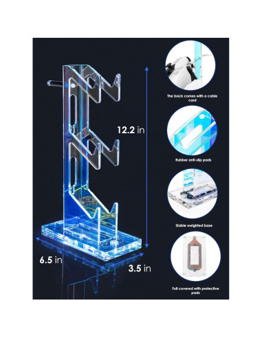 Soporte para Auriculares y Controladores OAPRIRE Acrílico 3 Niveles Luz
