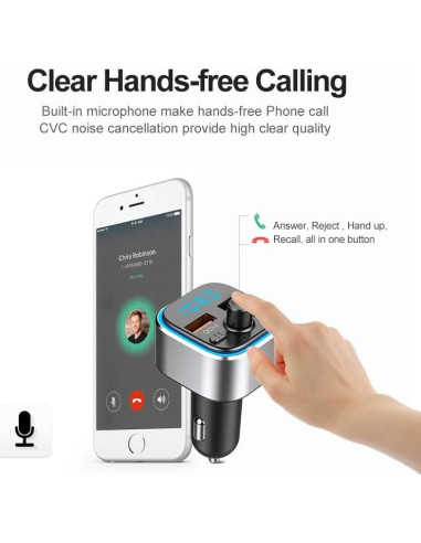 Transmisor FM Bluetooth VR-robot con Carga Rápida QC3.0 y 2 USB