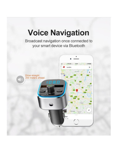 Transmisor FM Bluetooth VR-robot con Carga Rápida QC3.0 y 2 USB