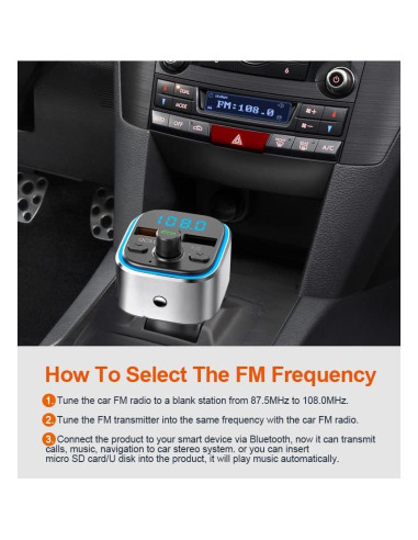 Transmisor FM Bluetooth VR-robot con Carga Rápida QC3.0 y 2 USB