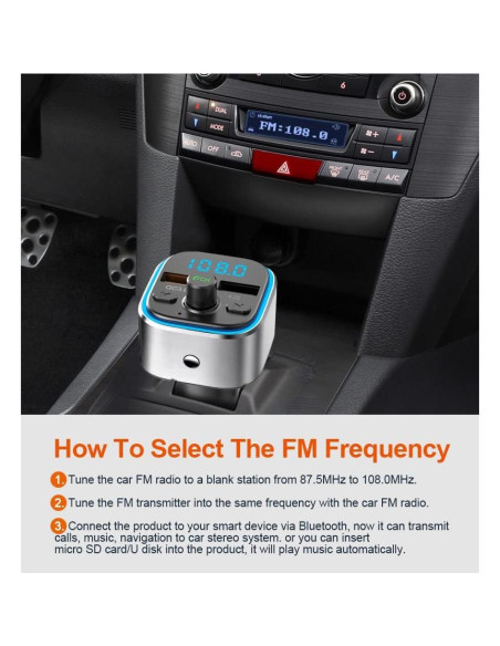 Transmisor FM Bluetooth VR-robot con Carga Rápida QC3.0 y 2 USB