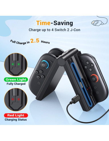 Cargador J-Con Younik 4 en 1 para Nintendo Switch 2 con USB-C
