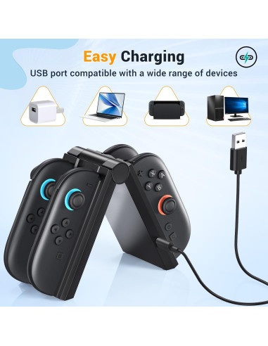 Cargador J-Con Younik 4 en 1 para Nintendo Switch 2 con USB-C