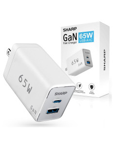 Cargador USB C Sharp 65W Doble Puerto Carga Rápida GaN Blanco