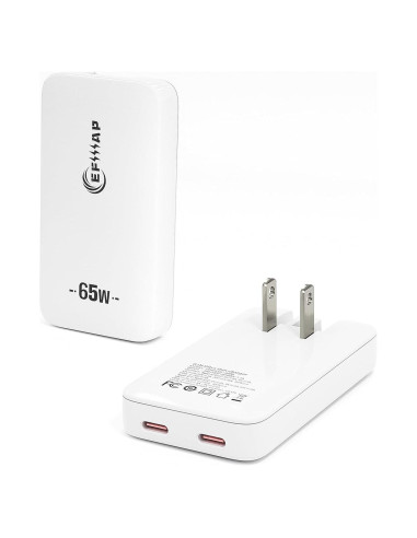 Cargador de pared USB-C 65W EFIIIAP Blanco, 2 Puertos
