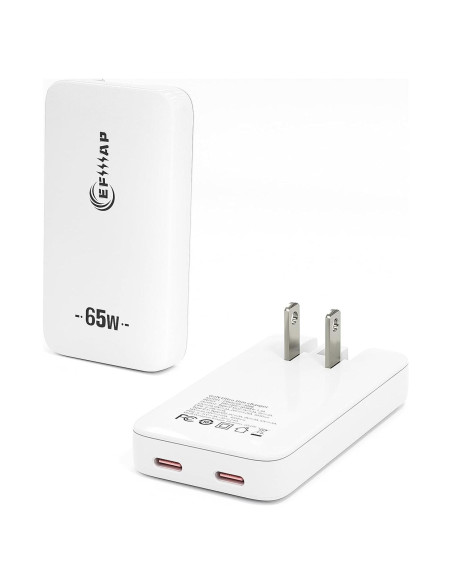 Cargador de pared USB-C 65W EFIIIAP Blanco, 2 Puertos