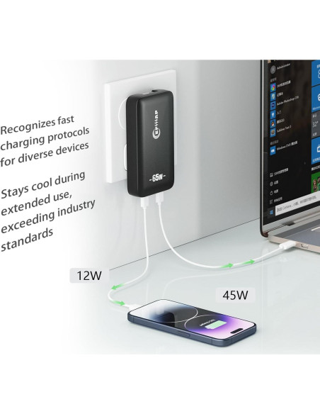 Cargador de pared USB-C 65W EFIIIAP Blanco, 2 Puertos