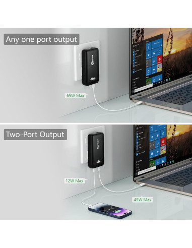 Cargador de pared USB-C 65W EFIIIAP Blanco, 2 Puertos