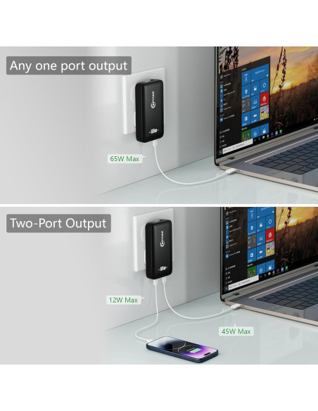 Cargador de pared USB-C 65W EFIIIAP Blanco, 2 Puertos