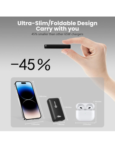 Cargador de pared USB-C 65W EFIIIAP Blanco, 2 Puertos