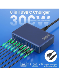 Cargador USB C 300W GaN 8 Puertos Rápido para Laptop 2