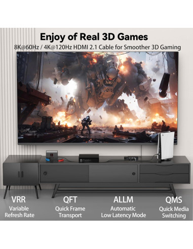 Cable HDMI 2.1 MOSIMLI 1.83m 48Gbps Soporta 8K y 4K