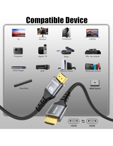 Cable HDMI 2.1 MOSIMLI 1.83m 48Gbps Soporta 8K y 4K