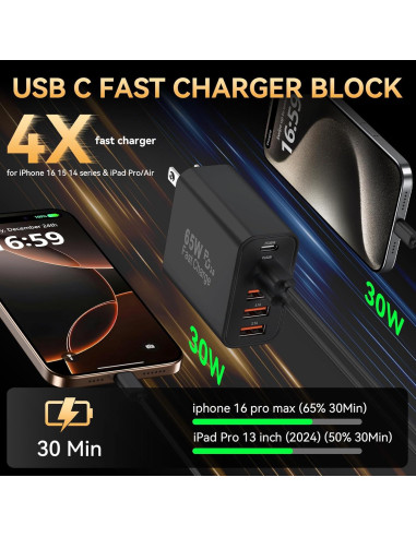 Cargador USB-C 65W 6 Puertos Shenzhen Xihuida Negro