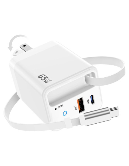Cargador USB C Retráctil 65W Gan para iPad y Smartphones