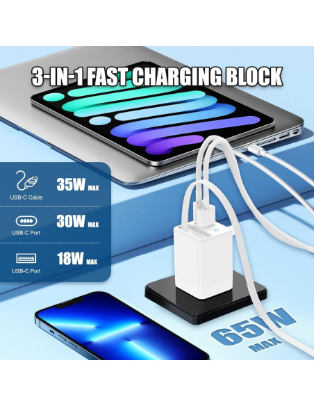 Cargador USB C Retráctil 65W Gan para iPad y Smartphones