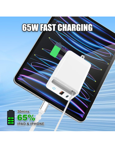 Cargador USB C Retráctil 65W Gan para iPad y Smartphones