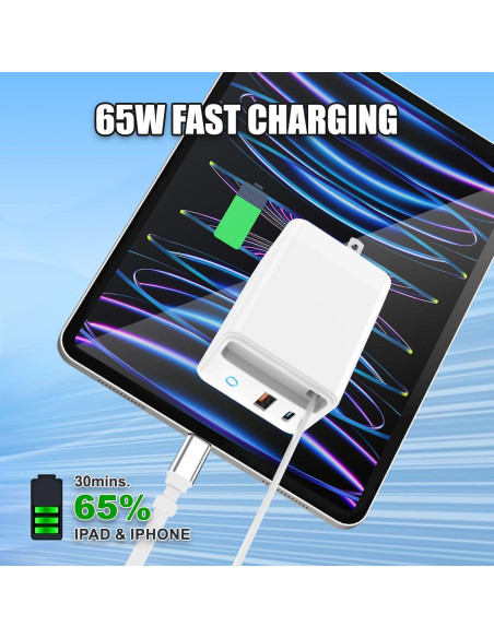 Cargador USB C Retráctil 65W Gan para iPad y Smartphones