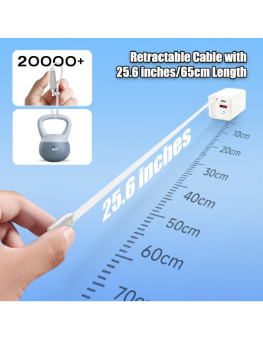 Cargador USB C Retráctil 65W Gan para iPad y Smartphones