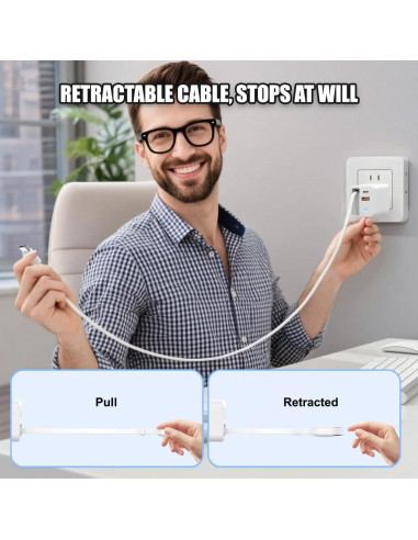 Cargador USB C Retráctil 65W Gan para iPad y Smartphones