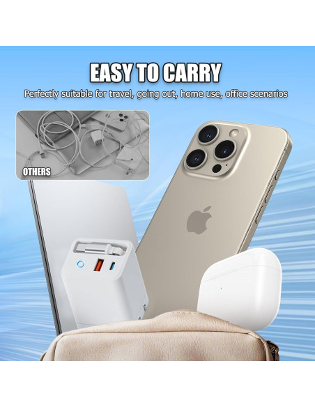 Cargador USB C Retráctil 65W Gan para iPad y Smartphones